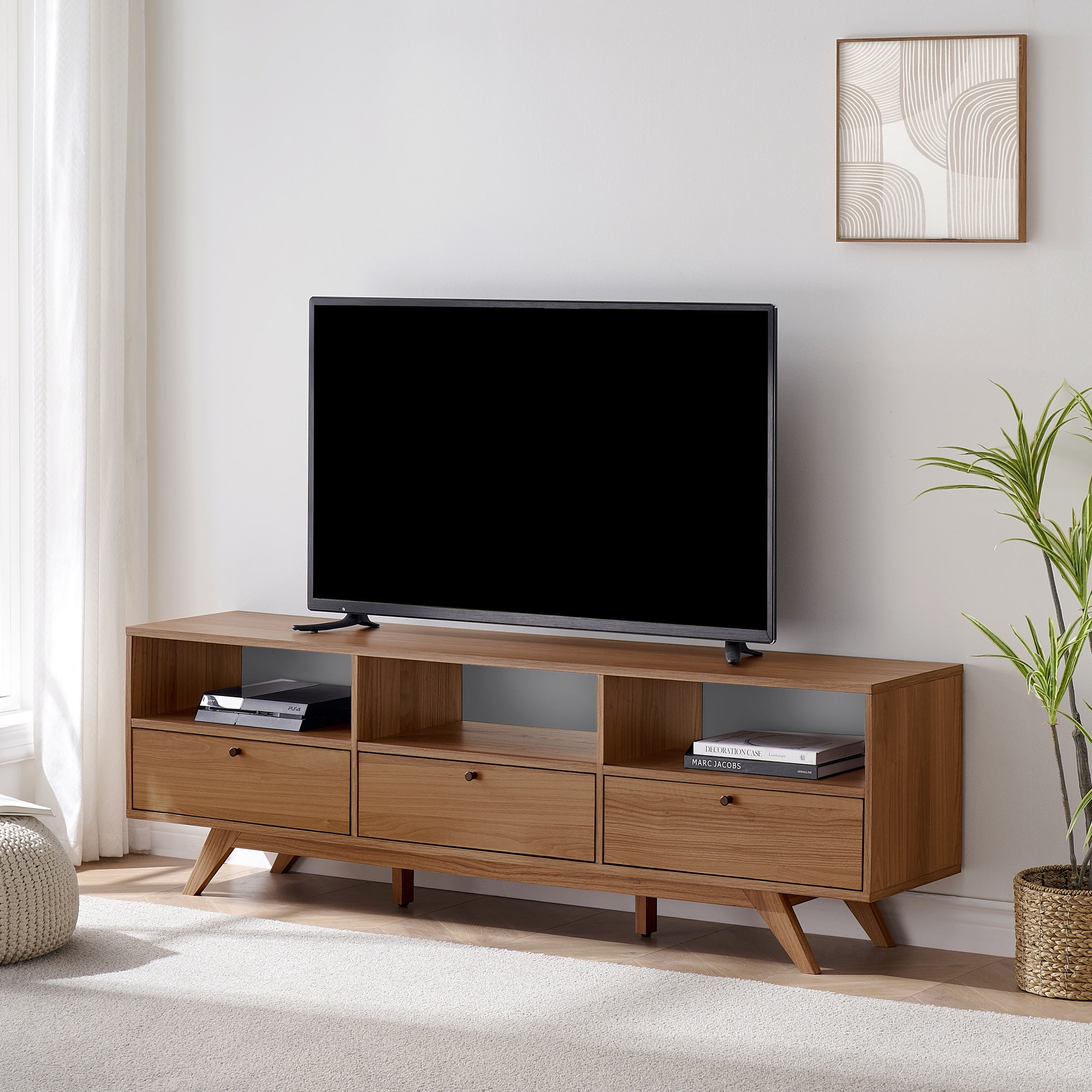 Walker Edison Mid-Century Modern Storage TV Stand for TVs up to 80”, Mocha
