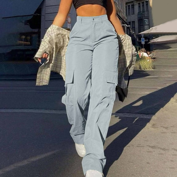 Women's Sweatpants Oversize Women's Fashion Casual Pocket Straight Leg Pants High Waisted Workwear Pants Gray XL