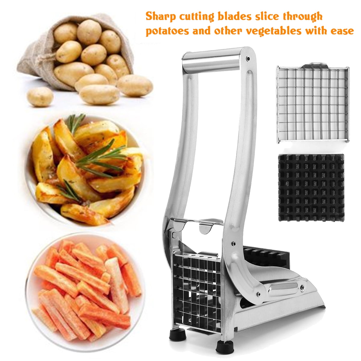 French Fries Cutter Stainless Steel Potato Chipper Chips Chopper Slicer 2 Blades