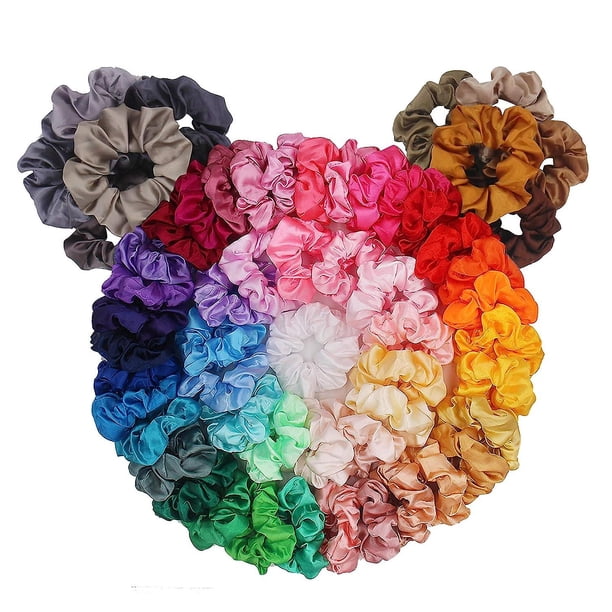 Paquete de 60 coleteros para el cabello, coleteros de seda satinada para el cabello, accesorios para el cabello rizado sedoso para mujeres, lazos para el cabello para adolescentes, paquete d