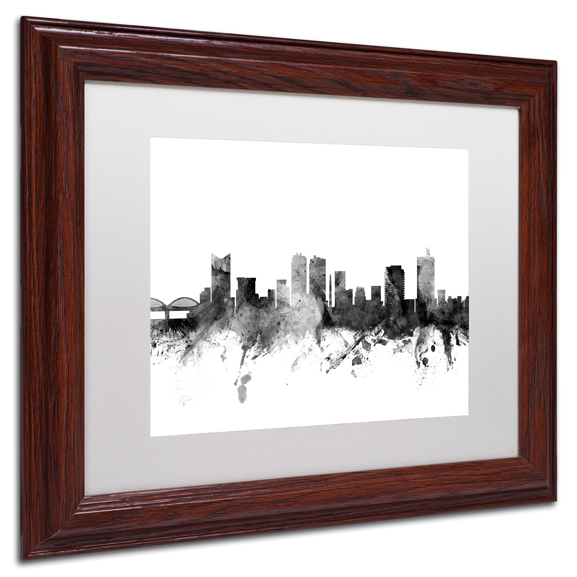 Trademark Fine Art "Fort Worth Texas Skyline B&W" Canvas Art by Michael Tompsett, White Matte, Wood Frame