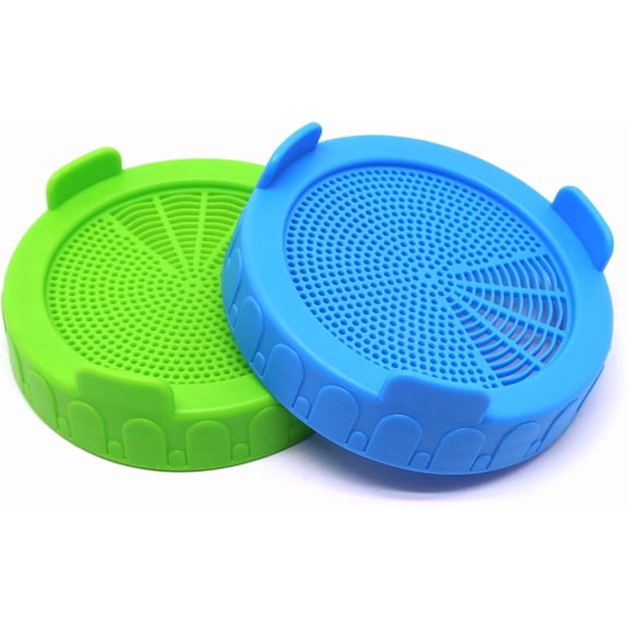 Sprouting Lids for Wide Mouth Mason Jars, Plastic Canning Jar Strainer Lids, Mason Jar Pour Spout Lid, Bean Screen Microgreens Growing Kit Suit for Grow Bean Sprouts (86mm, 3 Green   3 Blue)