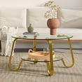 thumbnail image 2 of Retro minimalist style metal frame double-layer tempered glass coffee table, size 31.5 * 31.5 * 17.7 inches, adding a touch of elegance to your living room Gold, 2 of 9