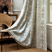 PixelForge Floral Curtain for Living Room, Linen Curtain with Leaf Pattern, Farmhouse Light Filtering Rod Pocket, 1 Panel, 59 x 86 Inches