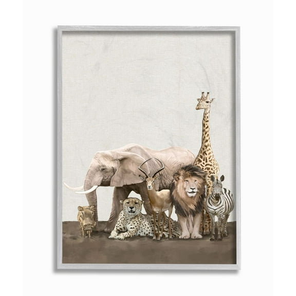 Stupell Industries Wild Zoo Animals Elephant Lion Giraffe Zebra Design Graphic Art Gray Framed Art Print Wall Art, 11x14, by Ziwei Li