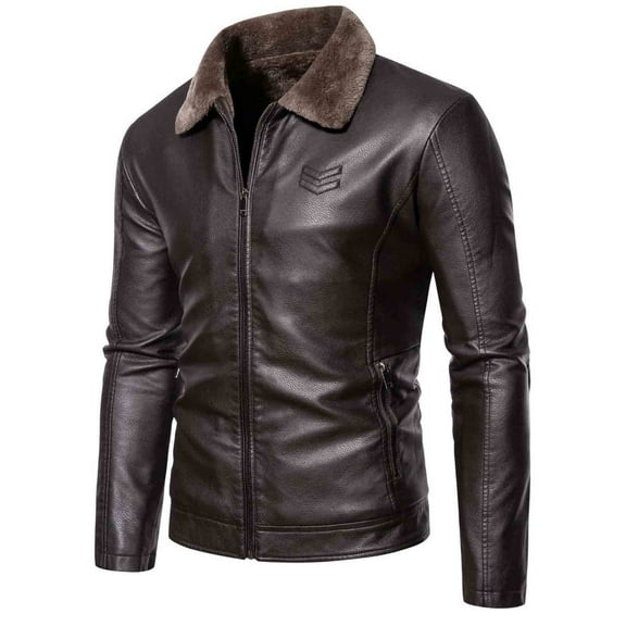 lkfuzj Mens PU Leather Jackets Casual Faux Leather Motorcycle Jacket Vintage Outwear Loose Long Sleeve Zip-Up Slim Fit Biker Coat Tops With Pockets - Brown
