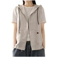 thumbnail image 2 of under $15 Turilly Lady Coats Oversize Jackets Women's Hooded Linen Cardigan Casual Loose Stitching Sleeveless Vest Short Jacket, 2 of 4