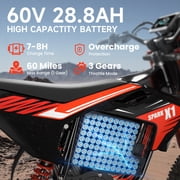 X1 Spark Electric Dirt Bike 4500W Peak Motor up to 60 Miles Range, 50 mph E Dirt Bike, 60V 28.8AH Battery E-Bike 14/12 Fat Tire E Bikes for Adults Electric, off Road Mountain E Bike, UL2849 by SGS