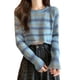 thumbnail image 1 of Lindo suéter de manga larga con cuello redondo dulce color retro raya casual suéter corto, 1 of 8