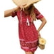 thumbnail image 1 of Vestido estampado para mujer Estilo de vacaciones Vestido de manga corta de verano Escote Corbata Falda informal para mujer Rojo XL, 1 of 6