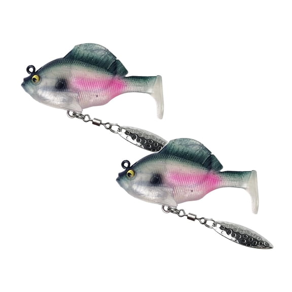 2 Pcs Paddle Tail Swimbaits Fishing Lures, Pre-Rigged Soft Bait with Spinner Blades & 3D Eyes, Weedless Hidden Hook for Bass Trout, Freshwater Saltwater River Lake Fishing, 2.36"