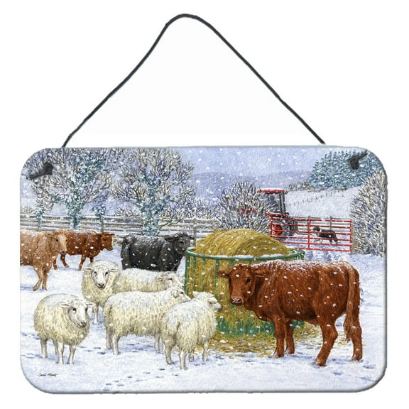 Carolines Treasures ASA2207DS812 Cows and Sheep in the Snow Wall or Door Hanging Prints  8x12 multicolor