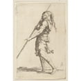 thumbnail image 2 of Salvator Rosa 11x14 Black Ornate Wood Framed Double Matted Museum Art Print Titled: Soldier Holding a Cane with Both Hands, Walking Toward the Left (1656 - 1657), 2 of 5