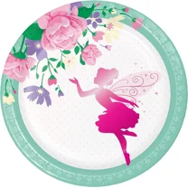 STARLIGHT- Floral Fairy Sparkle Pink Pixie Girl Kids Birthday Party 7" Paper Dessert Plates