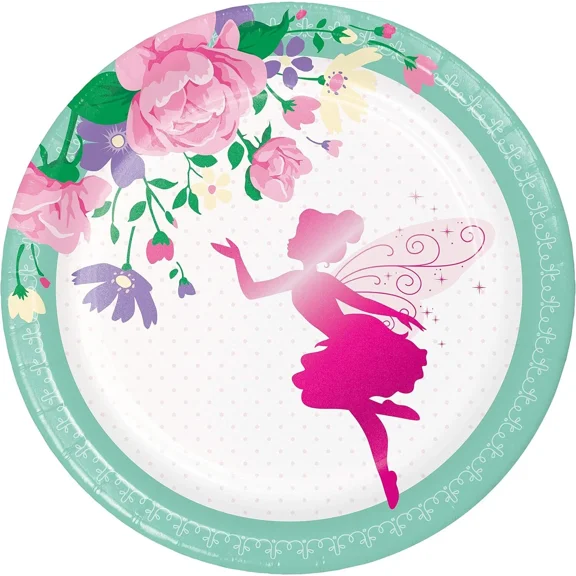 STARLIGHT- Floral Fairy Sparkle Pink Pixie Girl Kids Birthday Party 7" Paper Dessert Plates