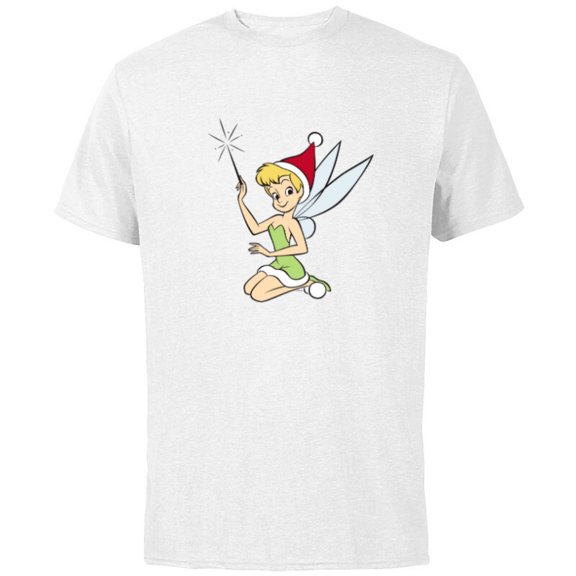 Disney Peter Pan Tinker Bell Christmas Fairy Santa Hat - Short Sleeve Cotton T-Shirt for Adults - Customized-White