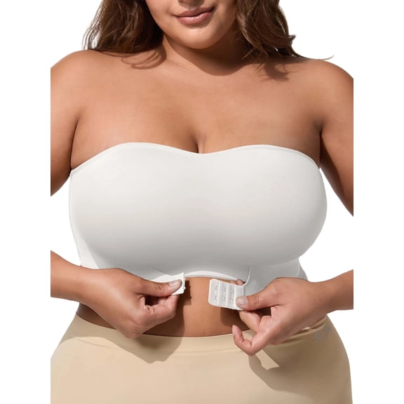 SHARICCA Strapless Bandeau Bra for Plus Size Women Front Clousure Wireless Bras