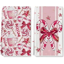 Pink Christmas Kitchen Towel Candy Cane Dish Towel 18 x 26 Inch Sweet Xmas Hand Drying Tea Towel for Cooking Baking Cleaning, 2Pcs