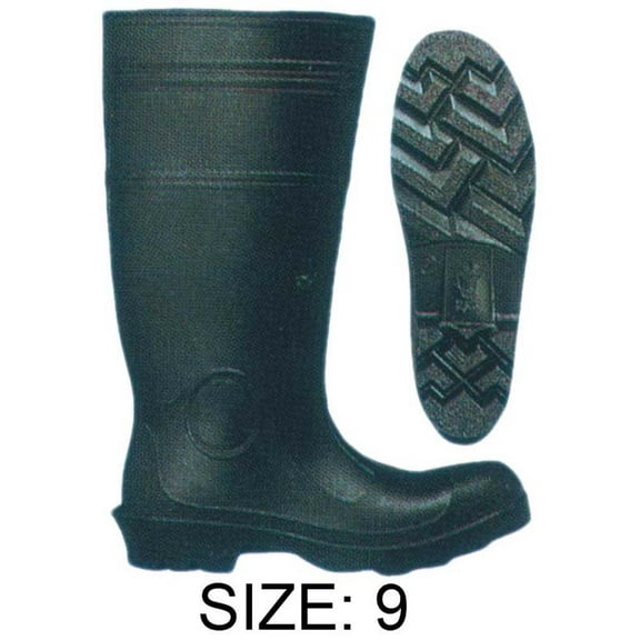 KNIGHT GUARD Black PVC 16" (40.6 cm) Knee Boots | Men's Size 9 | Steel Safety Toe | Anti-Slip Deep Grooved Soles | Ideal for Wet Conditions