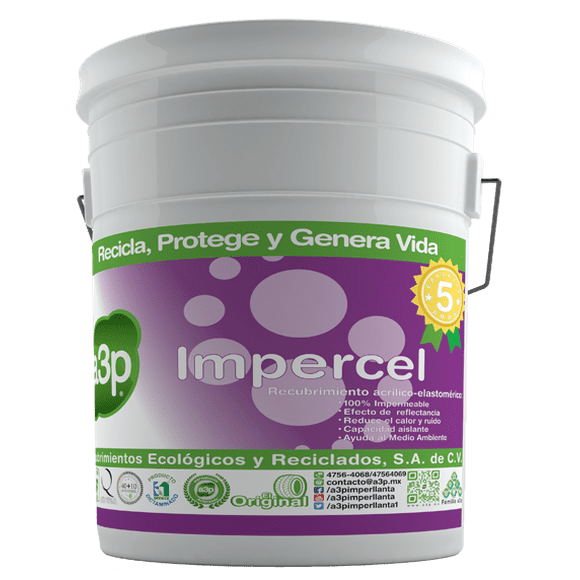 Impermeabilizante Acrílico para techos rinde 60m2 a3p Impercel Cubeta de 19 litros