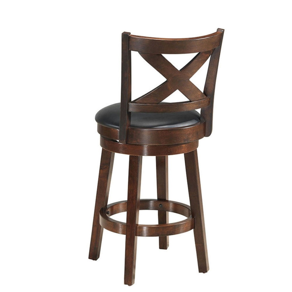 Demi Bonn 24" Swivel Counter Height Bar Stool with PVC Cushioned Seat and X-back Upholstered, Modern Dining Chairs, Brown