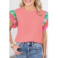 thumbnail image 1 of I AM A FASHION JUNKY Peach Blossom Contrast Ricrac Floral Sleeve Top, 1 of 15