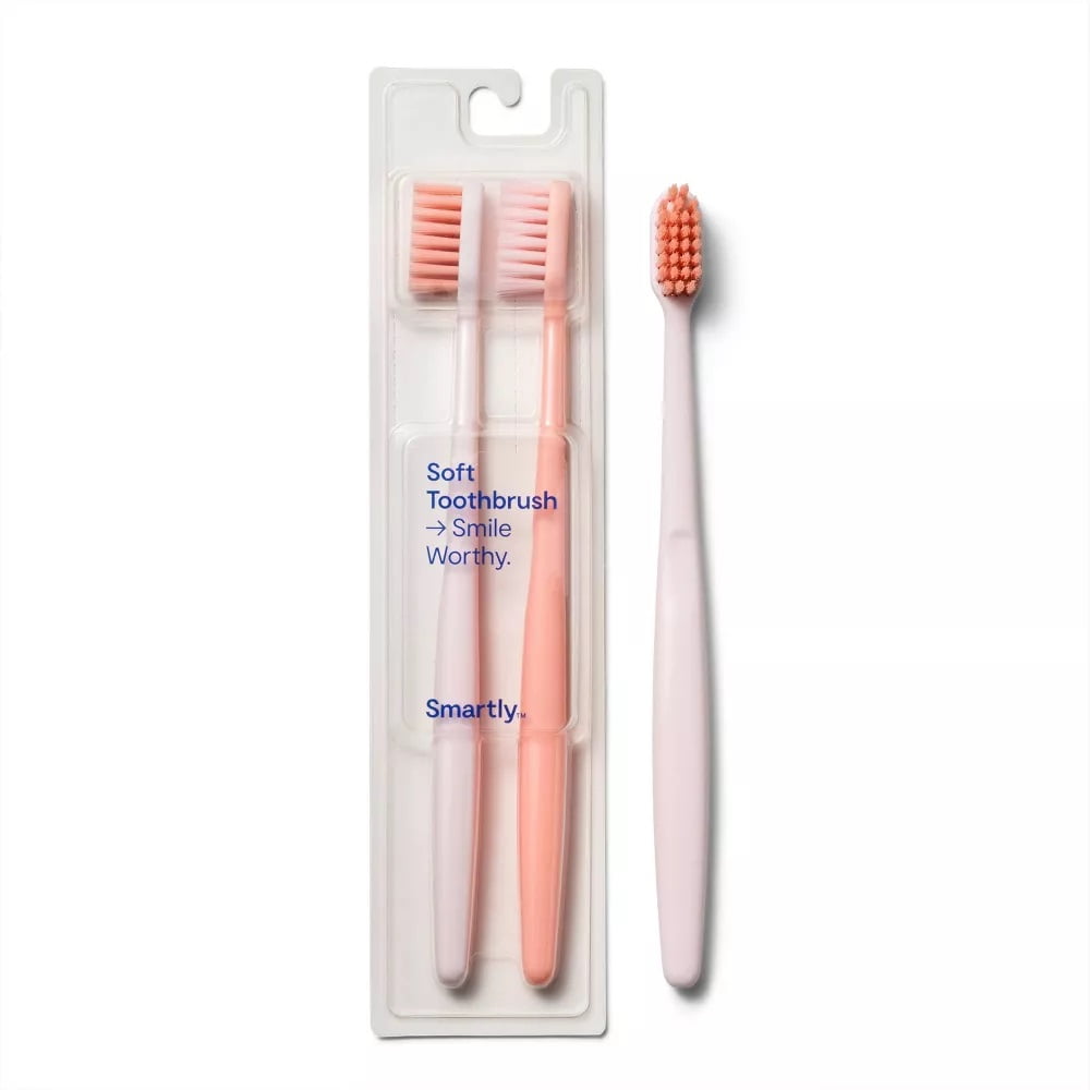 Smartly Soft Toothbrush Smile Worthy 2 Toothbrushes Pink
