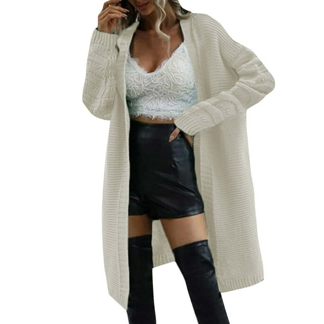 Yuyuzo Long Cardigans for Women Lightweight Open Front Long Sleeve Knit Sweater Solid Color Coat Outwear