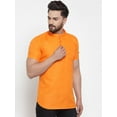 thumbnail image 3 of eloria Men's Traditional Orange Solid Striped Cotton Blend Short Kurta, 3 of 6