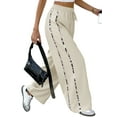 thumbnail image 2 of Womens Wide Leg Sweatpants High Waisted Baggy Sweat Pants Active Striped Track Pants with Pockets Cream White M, 2 of 4