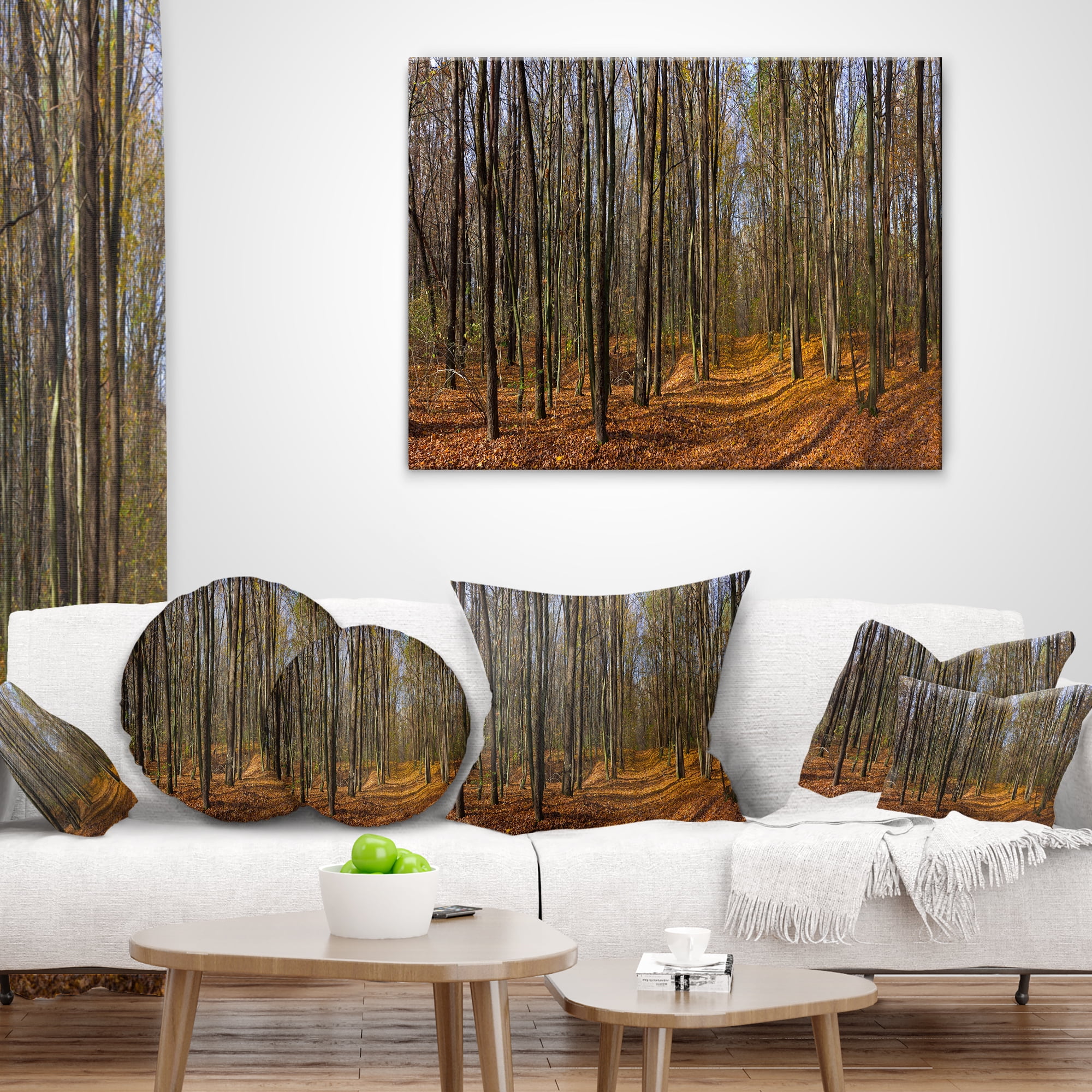 Designart Dense Fall Forest Panorama - Forest Throw Pillow - 18x18