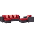 thumbnail image 1 of Modern Contemporary Urban Design Outdoor Patio Balcony Six PCS Sectional Sofa Set, Red, Rattan, 1 of 5