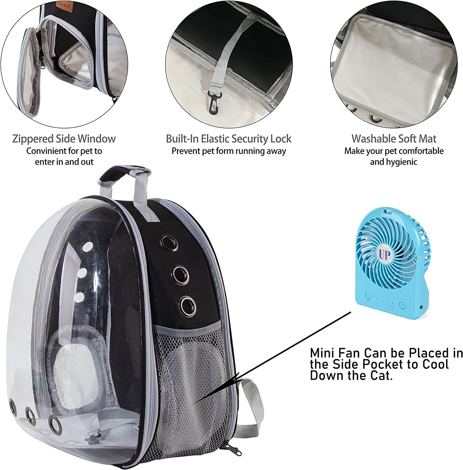 Costyle Pet Cat Carrier Backpack Transparent Space Capsule Pet Dog Bubble Bag Hiking Backpack Airline Approved Travel Carrier, Black