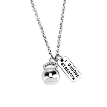 StylesILove Unisex Silver Weight Lifting Fitness Sports Charms Pendant Necklace (Kettlebell & I CHOOSE
