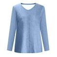 thumbnail image 4 of V Neck Long Sleeve Shirts For Women Solid Color V Neck Fashion Casual Loose Top T Shirts Fall Basic Work Tee Vacation Clothes Light Blue L, 4 of 4