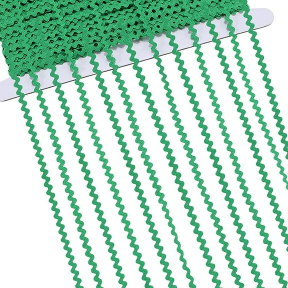 40M Polyester Wavy Fringe Trim Ribbon Wave Bending Ribbon Green 1/8 inch(3mm)