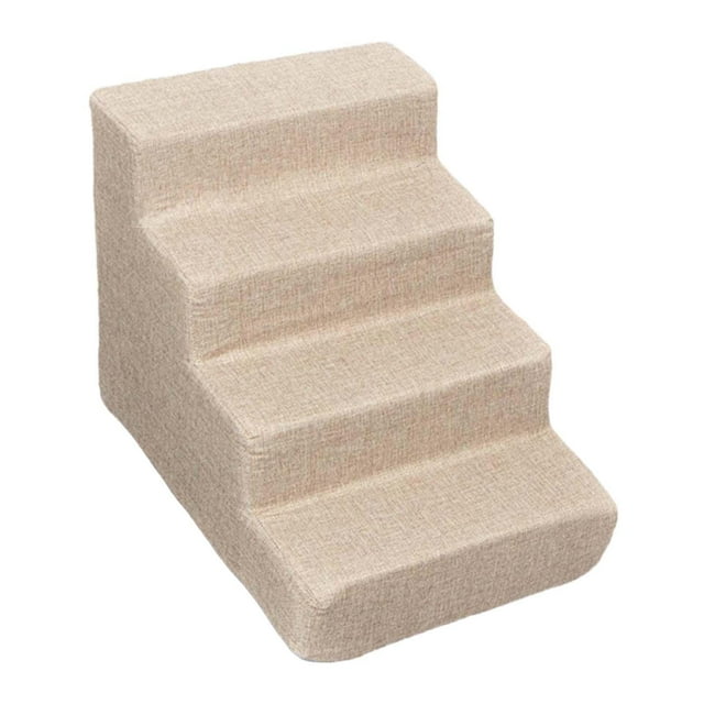 Tachiuwa Dog Ramp Machine Washable Cover Stable Convenient Sturdy High Density Sponge Khaki 4 Steps
