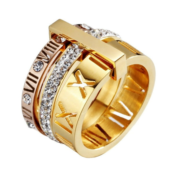 Noticias de moda apilables Anillos de joyería con incrustaciones de circonio de acero inoxidable anillo de números romanos Mujeres