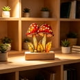 thumbnail image 6 of Dongrere Wood Base Stained Mushroom Tabletop Decor, Plastic Light Filtering Floral Ornament for Dining Shelf Bedroom Desk Decor, 5.1x5.1 Inch, 6 of 6