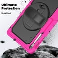 thumbnail image 3 of ELEHOLD Rugged Case for Samsung Galaxy Tab S10 FEplus / FE+ 2025 13.1 Inch Three-Layer Built-in Screen Protector 360° Rotating Kickstand Handstrap Shoulder Strap Shockproof Case,Rose, 3 of 7
