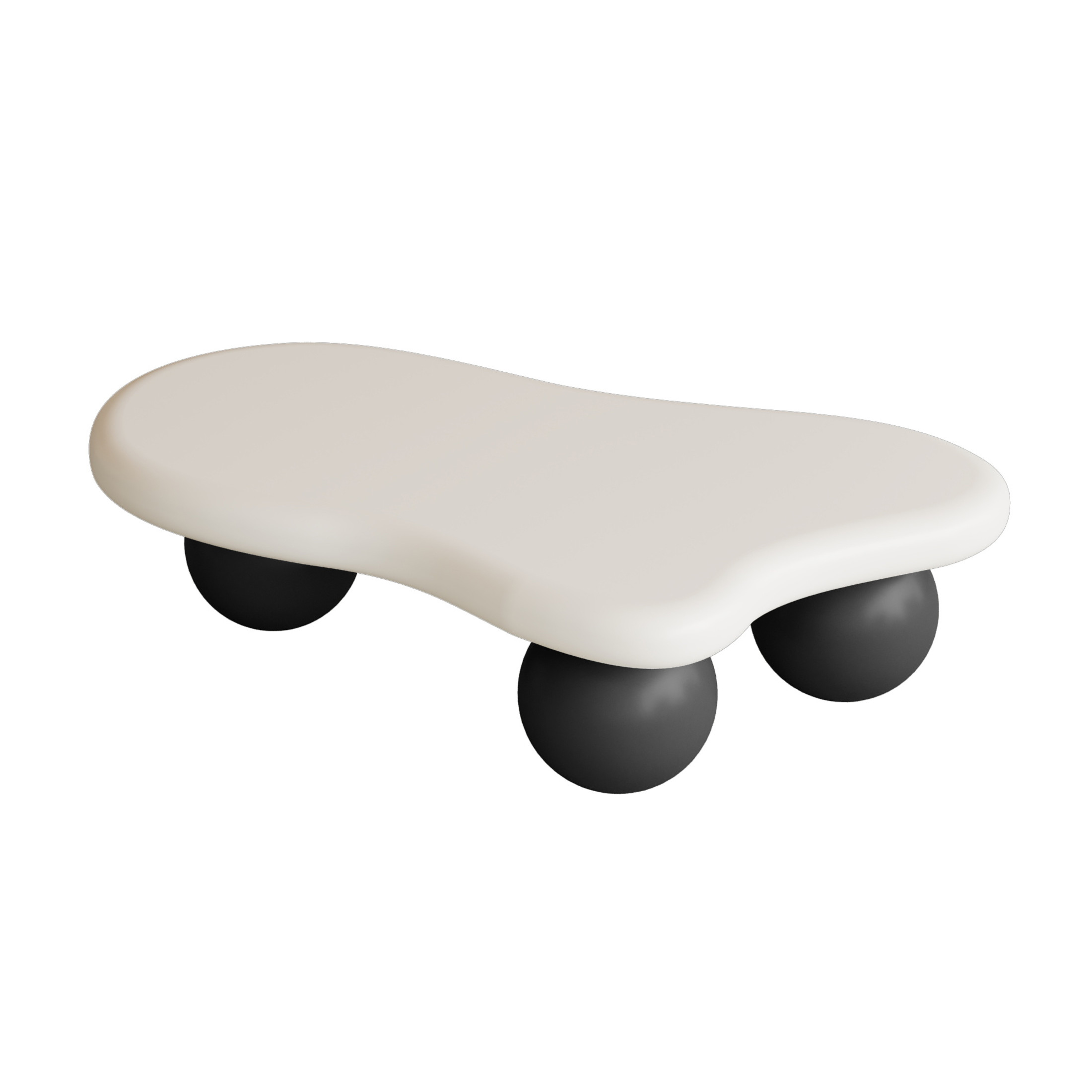 Noble House 40" Cloud Shaped Coffee Table with Ball Legs, Modern Aesthetic Accent Table for Living Room, White Top Black Legs