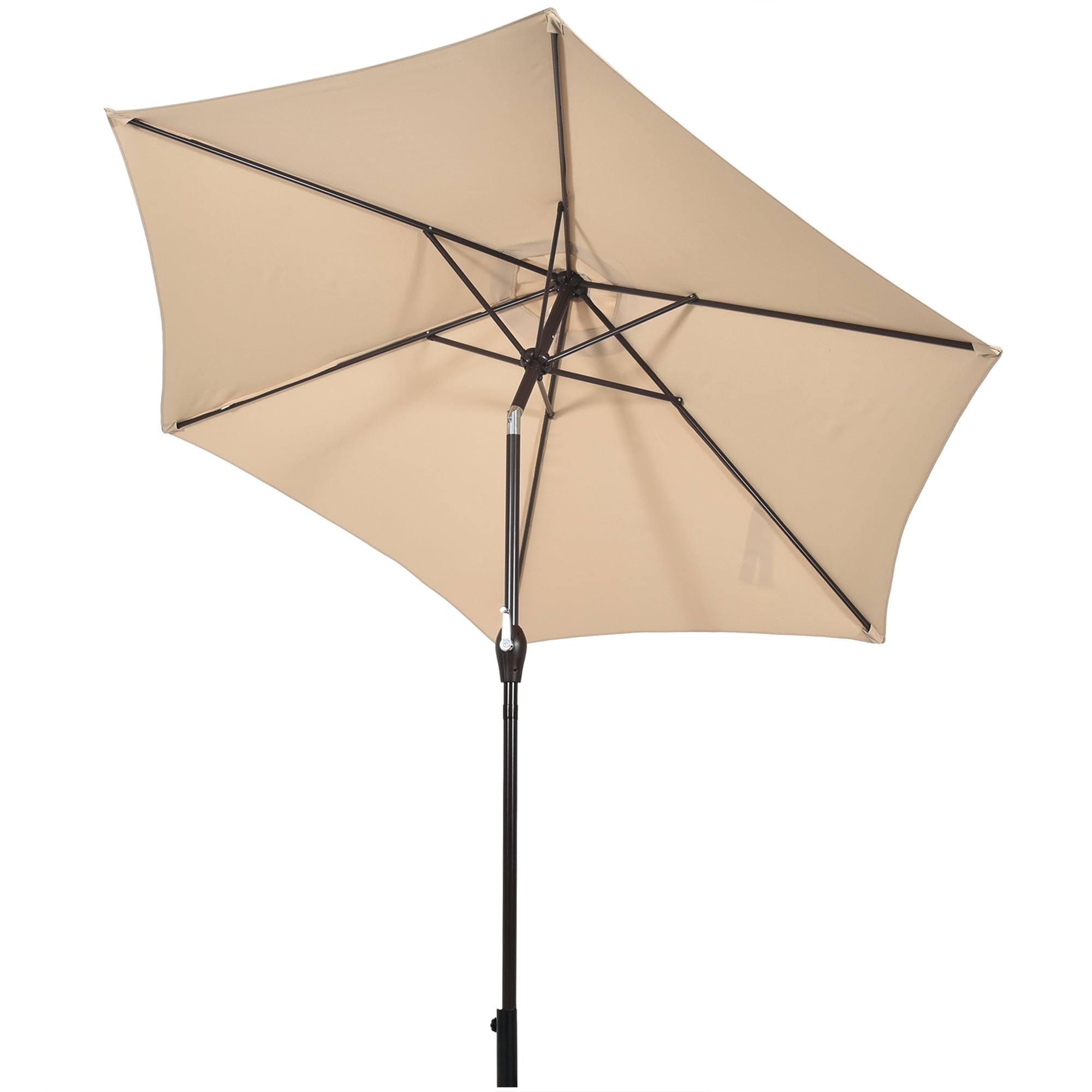Gymax 9 ft Outdoor Patio Market Table Umbrella Garden Yard w/ Crank 6 Ribs Beige