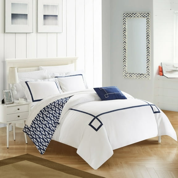 3/4 Piece Berwin Embroidered REVERSIBLE Duvet Cover Set with Shams and Decorative Pillows included