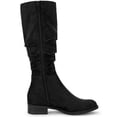 thumbnail image 3 of BLISSFUL STEP Women's Slouch Knee High Boots Round Toe Low Block Heel Faux Suede Boots Black 7, 3 of 7