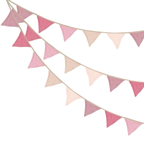 Uxcell 8.5Ft Pennant Banner Flags 10 Pcs Double-side Cotton Fabric Flags Garland Triangle Bunting 2 Set Pink Series