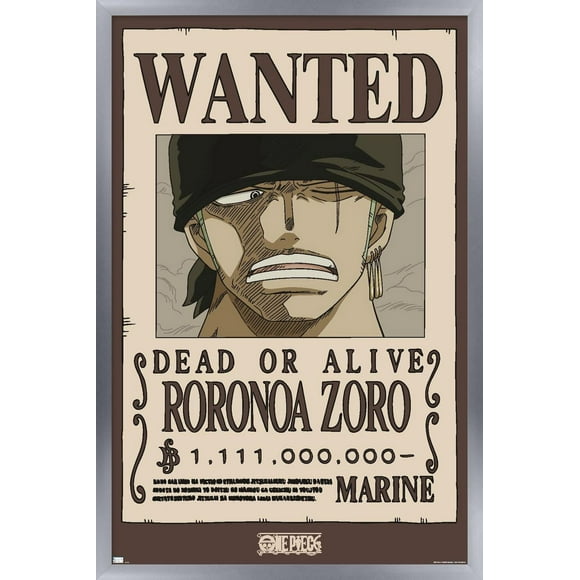 One Piece - Roronoa Zoro Wanted Poster Wall Poster, 22.375" x 34" Framed