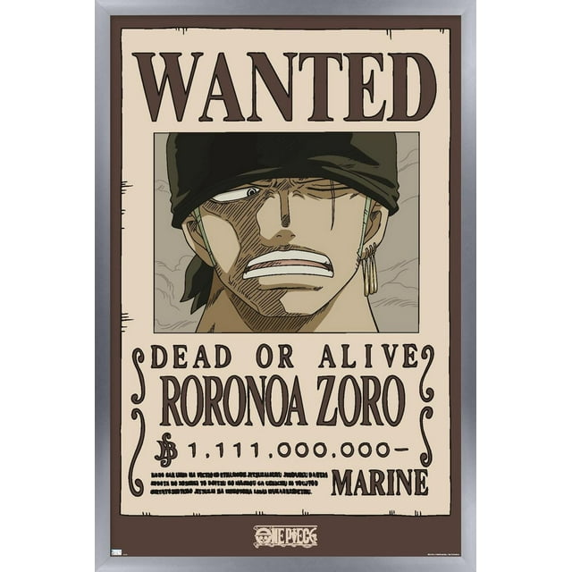 One Piece - Roronoa Zoro Wanted Poster Wall Poster, 22.375" x 34" Framed