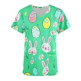 thumbnail image 4 of lcziwo Womens Easter Scrub Tops Cute Bunny Egg Graphic Tees Shirts Short Sleeve V Neck Stretchy Holiday Nurse Working Uniform with Pockets Green XL Ofertas en Walmart, 4 of 5