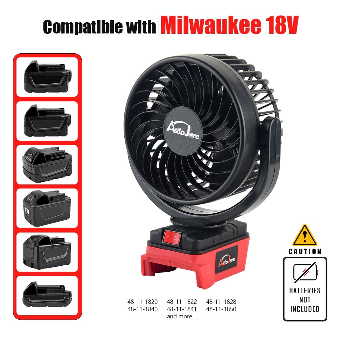 Portable Cordless Fan Fit for Milwaukee Battery, Battery Powered 360° Roating Fan Brushless Motor with 2 USB Charging Interface For Household, Office, Camping (No Battery)