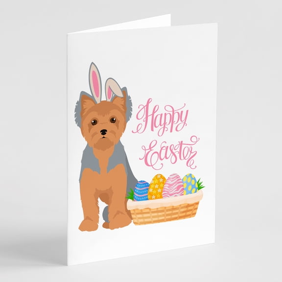 Blue and Tan Puppy Cut Yorkshire Terrier Easter Greeting Cards and Envelopes Pack of 8 7 in x 5 in